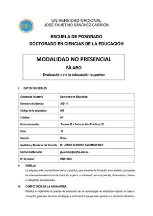 Silabo Evaluación En Educación Superior