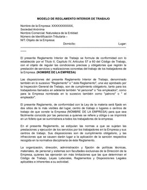 Modelo De Reglamento Interior De Trabajo Tlh