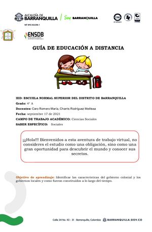 Guía De Trabajo De Sociales El Gobierno Colonial Y Los Gobiernos Locales (1)
