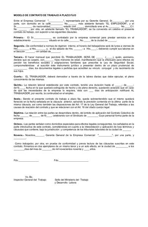 Modelo De Contrato De Trabajo A Plazo Fijo