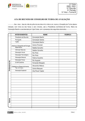 Ata Do 3 º Período 20 21 5 ºB