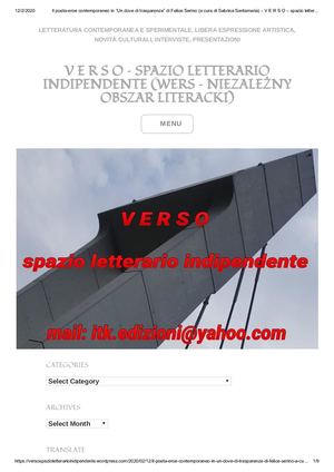 Il Poeta Eroe Contemporaneo In “Un Dove Di Trasparenze” Di Felice Serino (A Cura Di Sabrina Santamaria) – V E R S O – Spazio Letterario Indipendente (Wers – Niezależny Obszar Literacki)