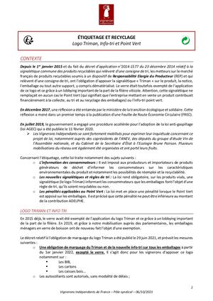 Note Triman Info Tri Point Vert