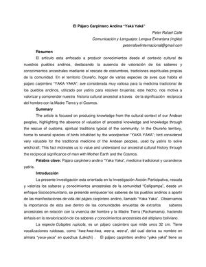 Articulo El Pájaro Carpintero Andina By Peter Rafael