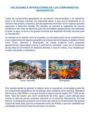 Relaciones E Interacciones De Los Componenetes Geograficos