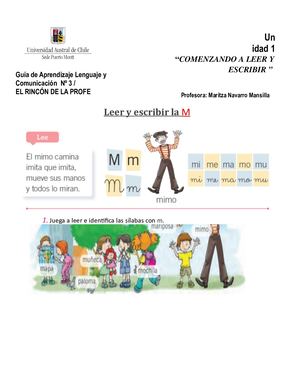 Guía De Aprendizaje Leer Y Escribir La Letra M