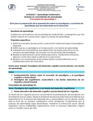 Actividad Aprendizaje Colaborativo, Paradigma Del Desarrollo Cognitivo Y Las Teorías De Aprendizaje