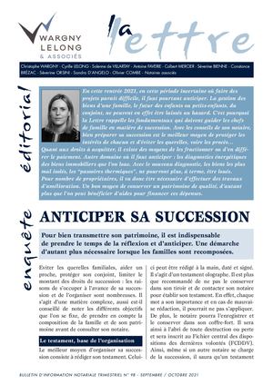 BULLETIN D’INFORMATION NOTARIALE TRIMESTRIEL N° 98 - SEPTEMBRE - OCTOBRE 2021