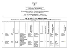 МБОУ СШ №4 СПИСОК учителей 2021 2022 для сайта