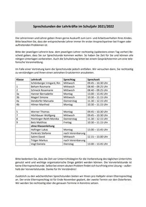 Sprechstunden Grund- und Mittelschule Wiesenfelden