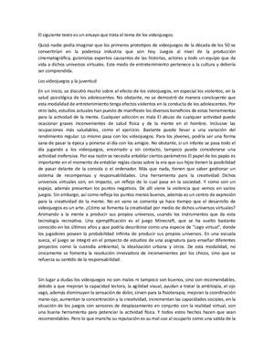 Ensayo De Investigacion (Los Videojuegos Y La Juventud)