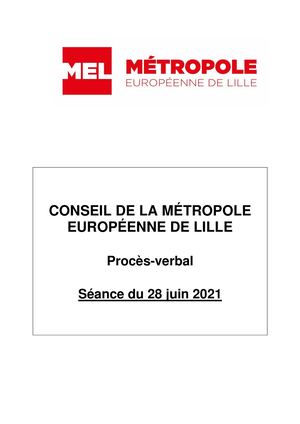 Proces Verbal Du Conseil Metropolitain Du 28 Juin 2021