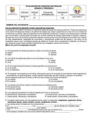 Evaluación De Ciencias Naturales Periodo 2 Grado 5 (1)
