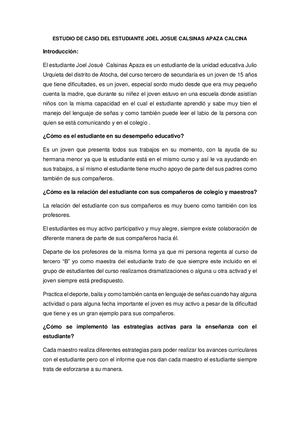 Estudio De Caso Del Estudiante Joel Josue Calsinas Apaza Calcina