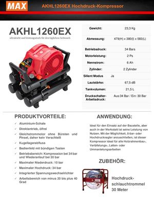 ultraleichter Kompressor MAX AKHL1260EX