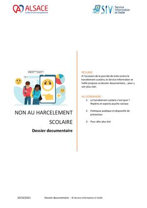 Dossier documentaire Non au harcèlement scolaire