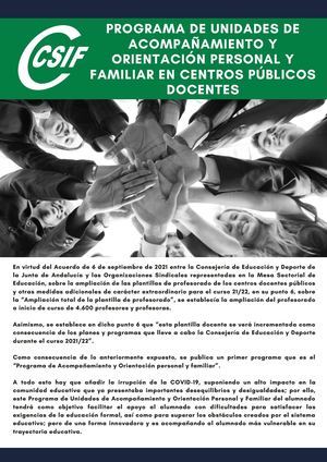 Csif Programa De Unidades Deacompañamiento Yorientación Personal Y Familiar En Centros Públicosdocentes
