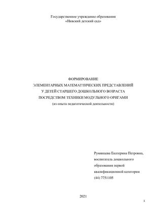 Опыт воспитателя Румянцева Е П