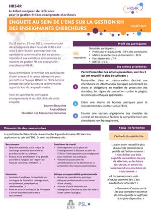 Enquête au sein de l'ENS sur la gestion RH des enseignants chercheurs - Juillet 2021