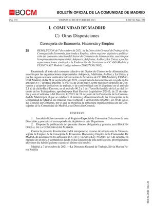 Convenio Colectivo Comercio Alimentación Madrid