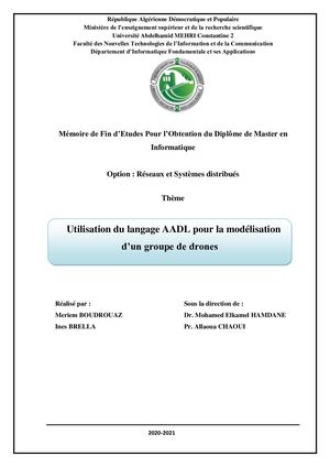 2021 Utilisation du langage AADL pour la modélisation d’un groupe de drones