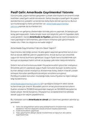 Pasif Gelir Amerikada Gayrimenkul Yatırımı