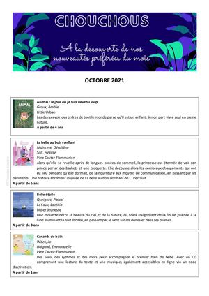 Chouchous Jeunesse Octobre 2021