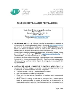 Politica De Envio, Cambios Y Devoluciones