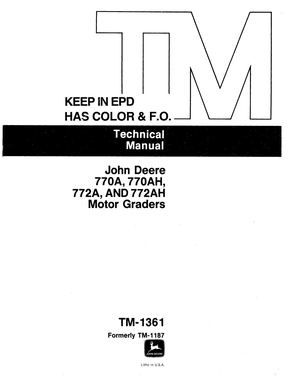 John Deere 770a Motor Grader Service Repair Manual (Tm1361)