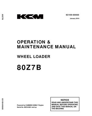 Kawasaki 80z7b Wheel Loader Operation And Maintenance Manual (Serial No 80c8 5001 And Up)