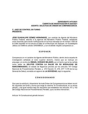 SOLICITUD DE COMPARECENCIA