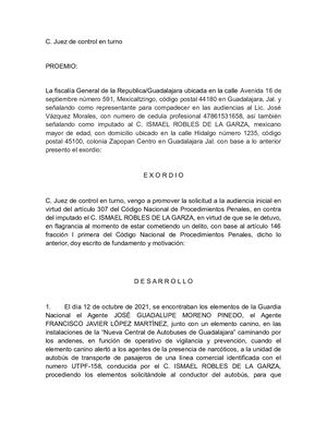 Solicitud De Audiencia Inicial En El Caso Numero 1