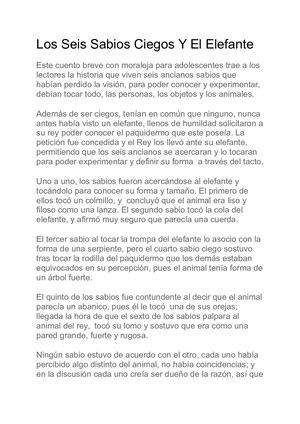 Los Seis Sabios Ciegos Y El Elefante