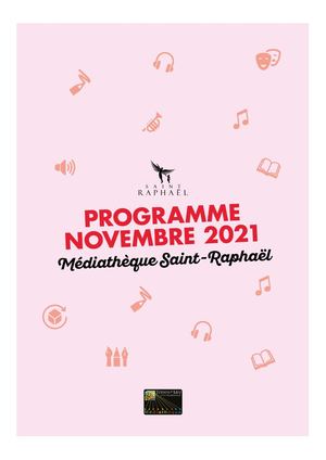 Programme de la Médiathèque de Saint-Raphaël pour le mois de novembre 2021