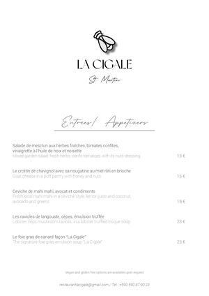 Menu La Cigale SXM Restaurant