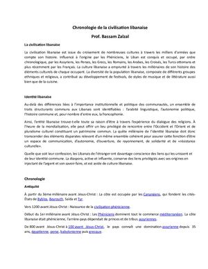 Civilisation Libanaise Et Chronologie Du Liban