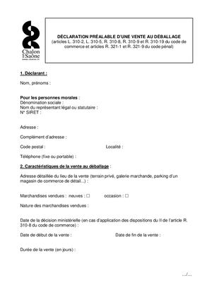 Déclaration Préalable Vente Au Déballage