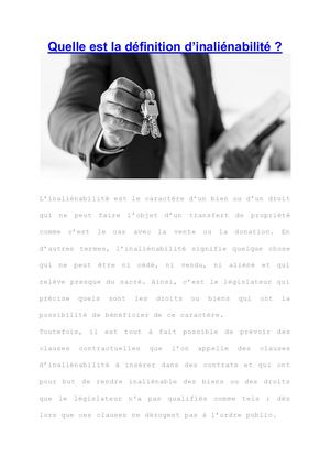Que veut dire l'inaliénabilité en droit juridique ?