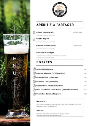 Menu Brasserie des Terres Noires