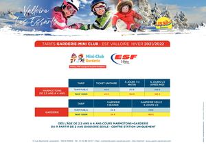Tarifs Garderie+esf Valloire 2022