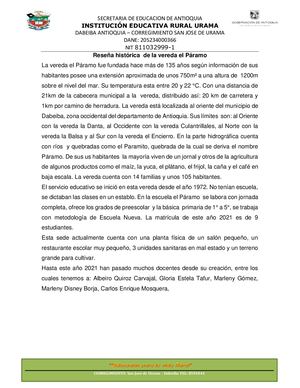 Reseña Histórica el Páramo