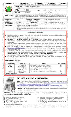 Guía 1 Español Sexto Período 1 2021