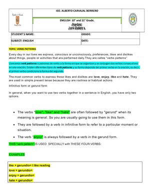 Activity 2 Verbs, Like, Hate,enjoy,love