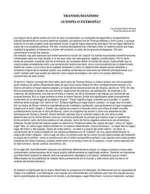 Transhumanismo, ¿Utopía o Extropia?