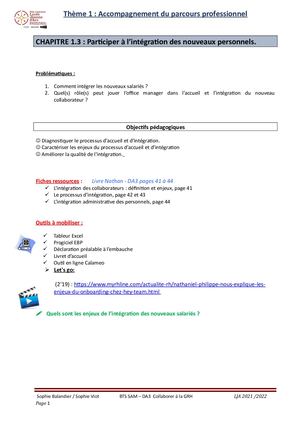 Chapitre 3 Participer à L'intégration Des Nouveaux Personnels