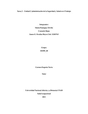 Tarea 2 – Unidad 2 Administración De La Seguridad Y Salud En El Trabajo