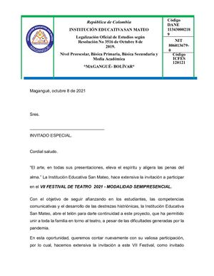 Carta Festival 2021 Invitado Especial