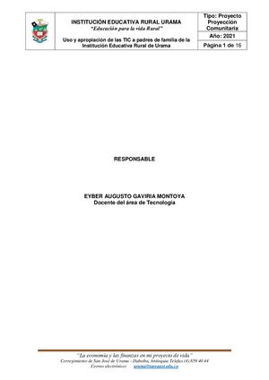 Proyecto De Uso Y Apropiacion De Las Tic Y Las Herramientas Tecnologiacas A Padres De Familia