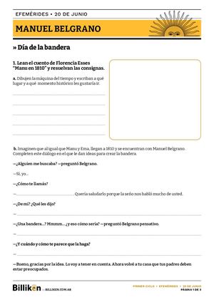 Secuencia 1er C Efemeride 20 De Junio Belgrano Billiken