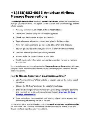 +1(888)802 0983 American Airlines Manage Reservations